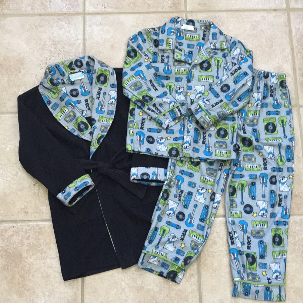 Boys 3-pc Rock Music Coat Style Shirt Pants Pajamas Robe Set